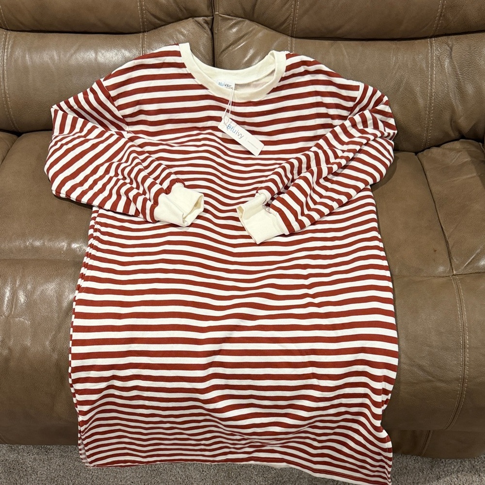 Striped Red and Cream Long Sleeve Dress